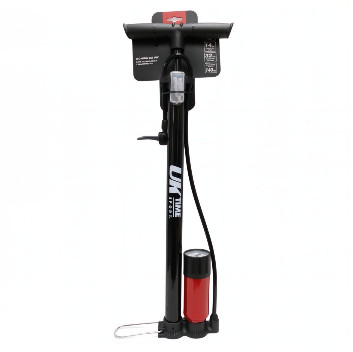 Foot pump with marker and accumulator